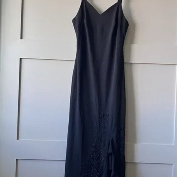 R&M Richards Dress Womens 6P Petite Black Beaded Evening Gown Formal Maxi USA - Picture 1 of 7